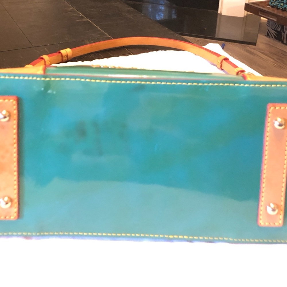 Dooney & Bourke Teal Blue Patent Leather and Tan Vachetta Leather Shoulder Bag - Picture 5 of 11